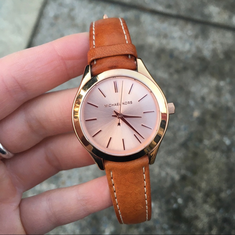 Michael Kors wrist watch, rose gold, leather